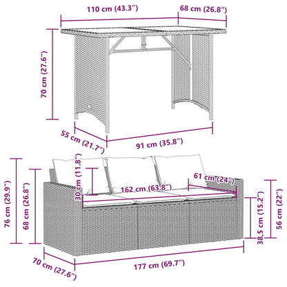 2-tlg. Garten-Essgruppe mit Kissen Schwarz Poly Rattan