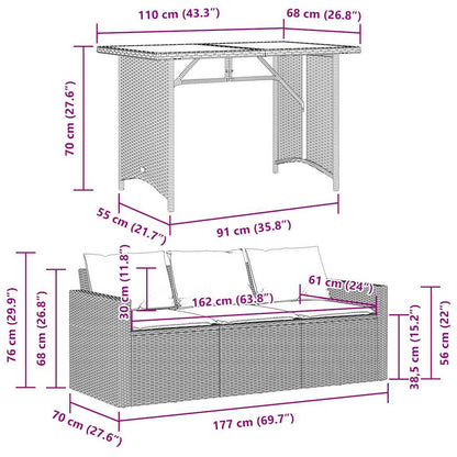 2-tlg. Garten-Essgruppe mit Kissen Grau Poly Rattan