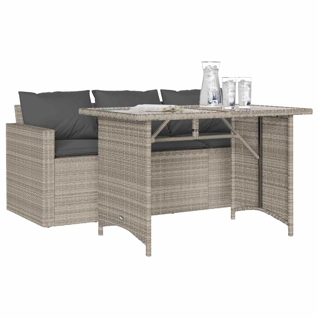 2-tlg. Garten-Essgruppe mit Kissen Hellgrau Poly Rattan