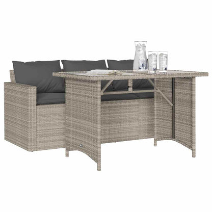 2-tlg. Garten-Essgruppe mit Kissen Hellgrau Poly Rattan