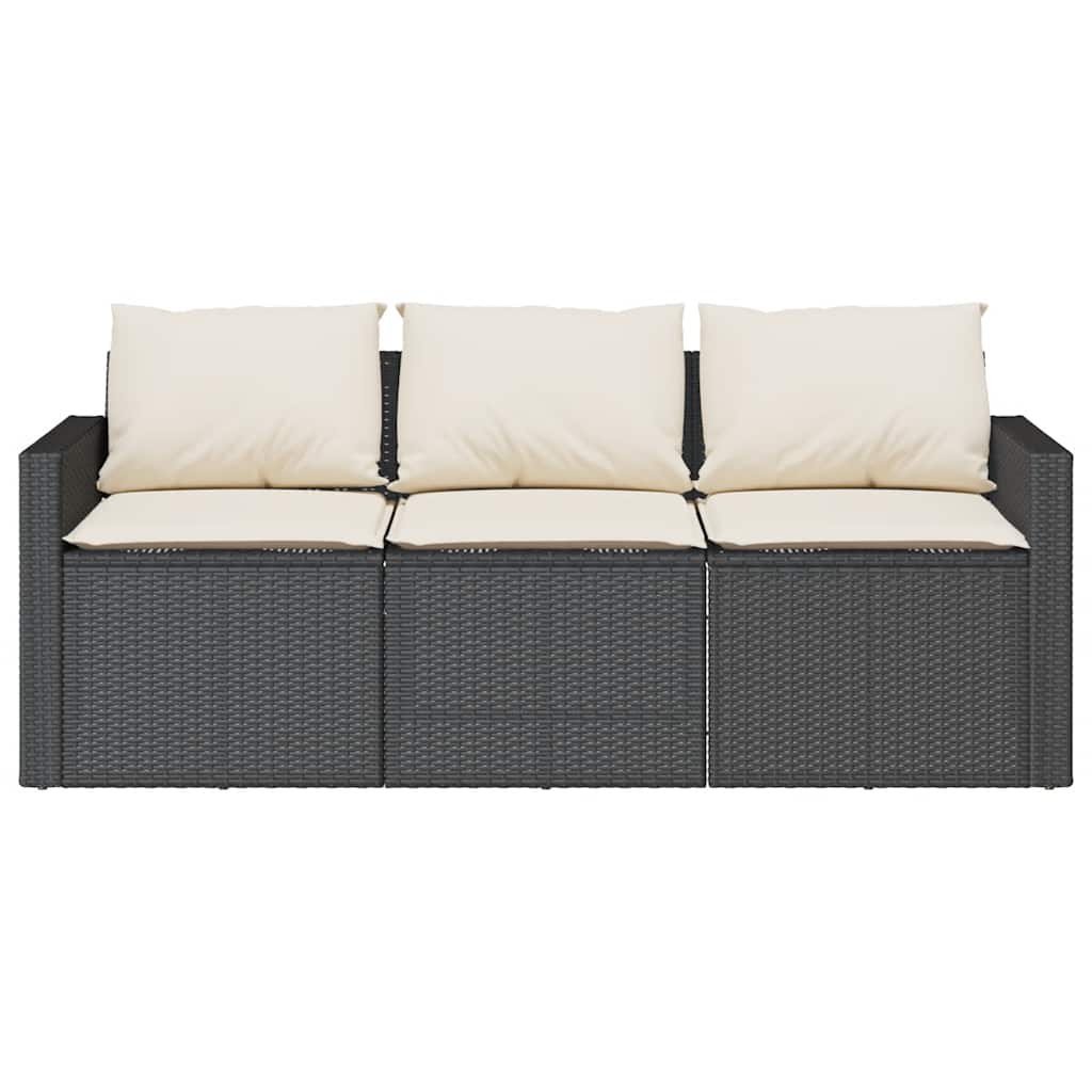 2-tlg. Garten-Essgruppe mit Kissen Schwarz Poly Rattan