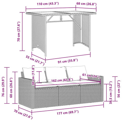2-tlg. Garten-Essgruppe mit Kissen Beige Poly Rattan