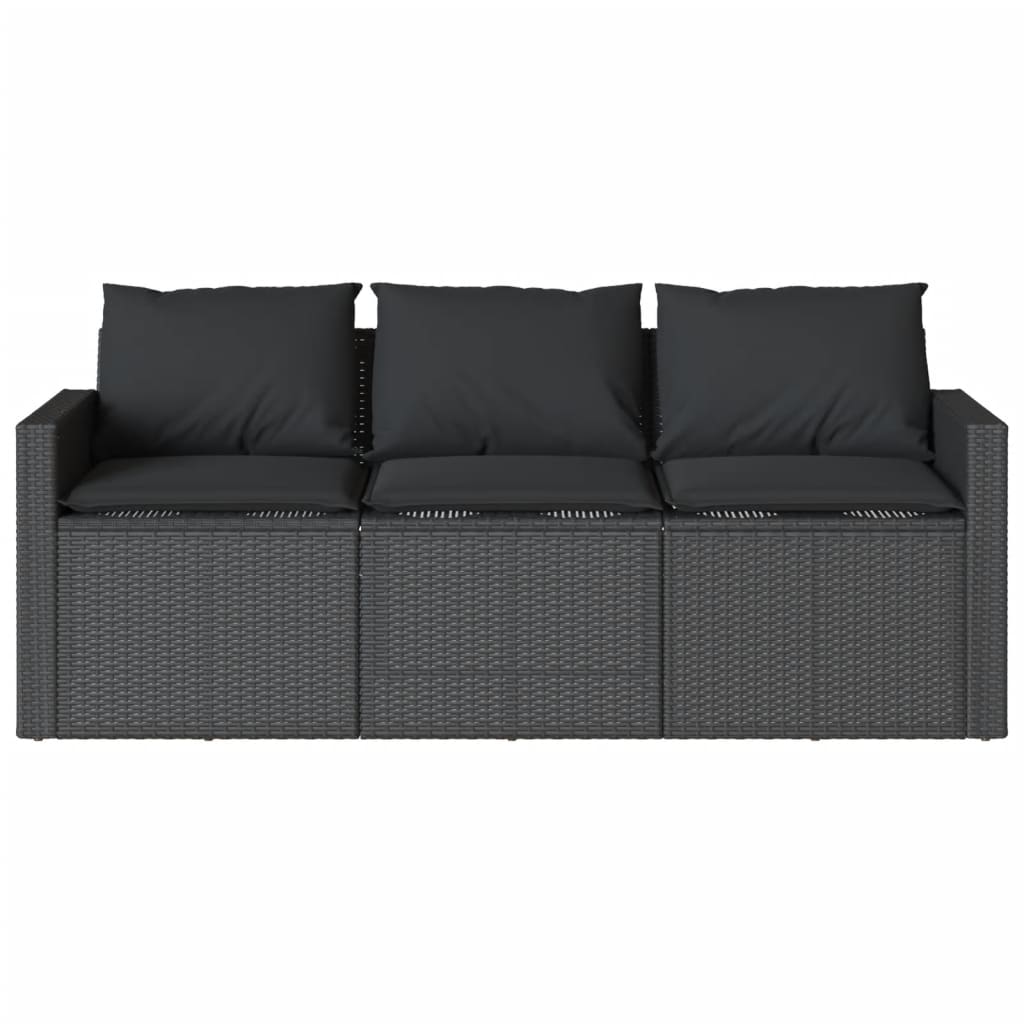 Gartensofa mit Kissen 3-Sitzer Schwarz Poly Rattan