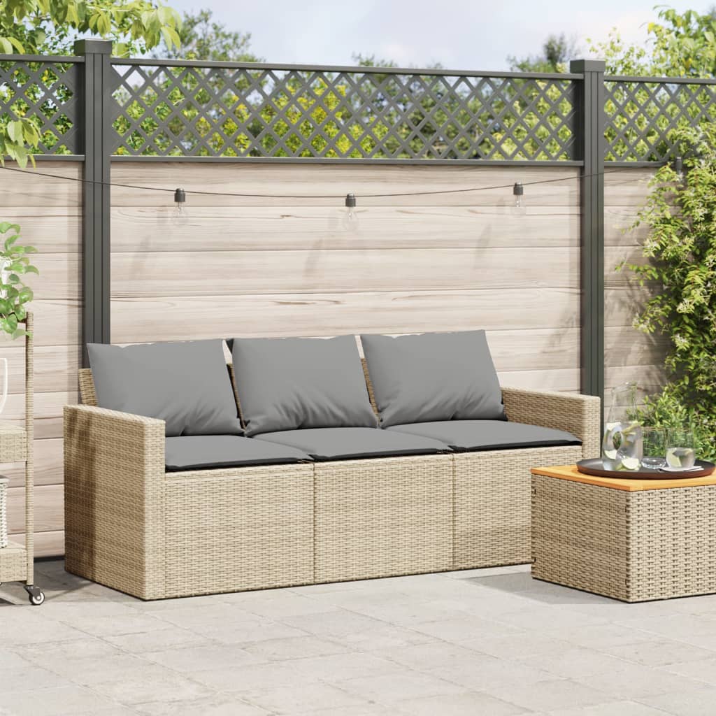 Canapé de jardin avec coussins 3 places en polyrotin beige