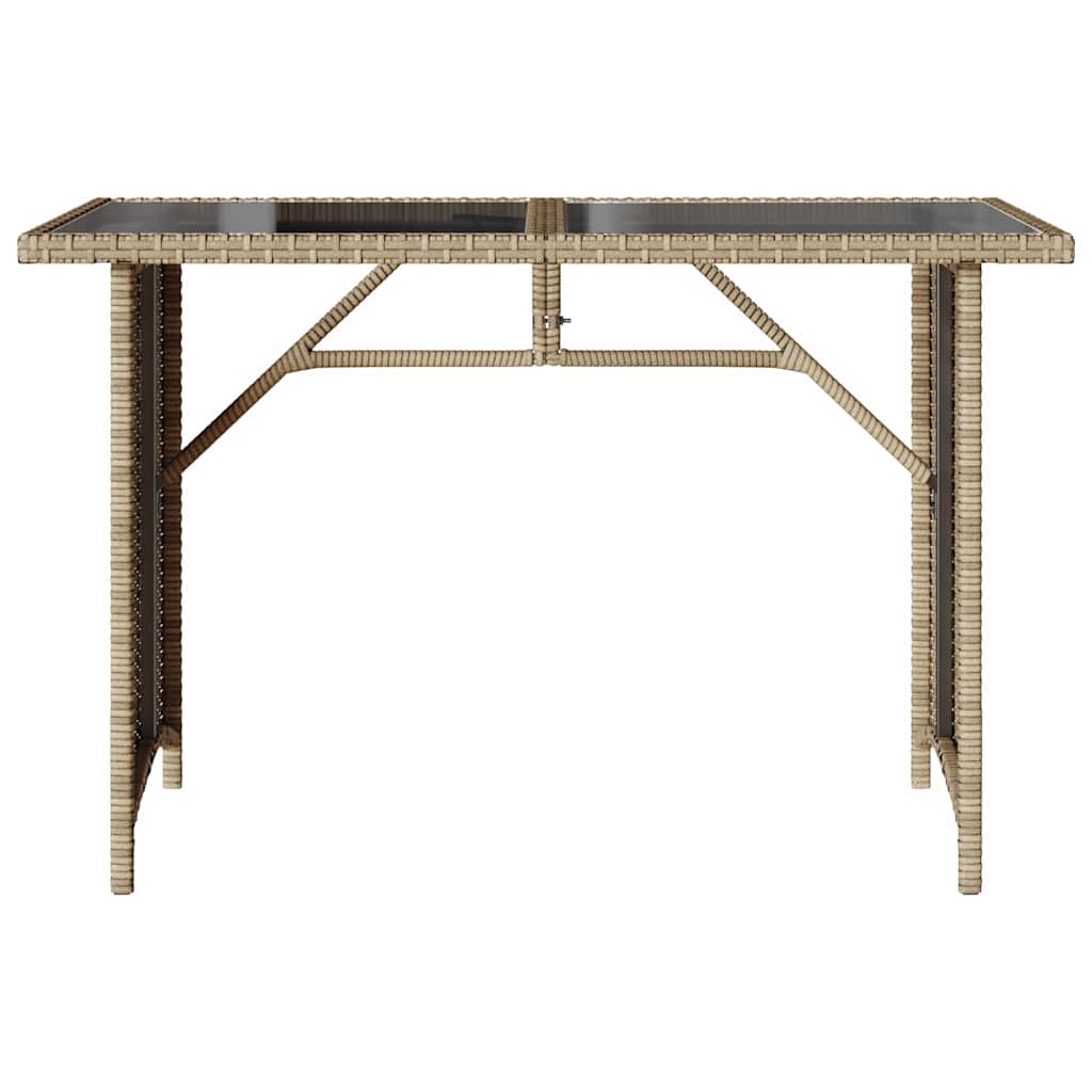 Gartentisch mit Glasplatte Beige 110x68x70 cm Poly Rattan