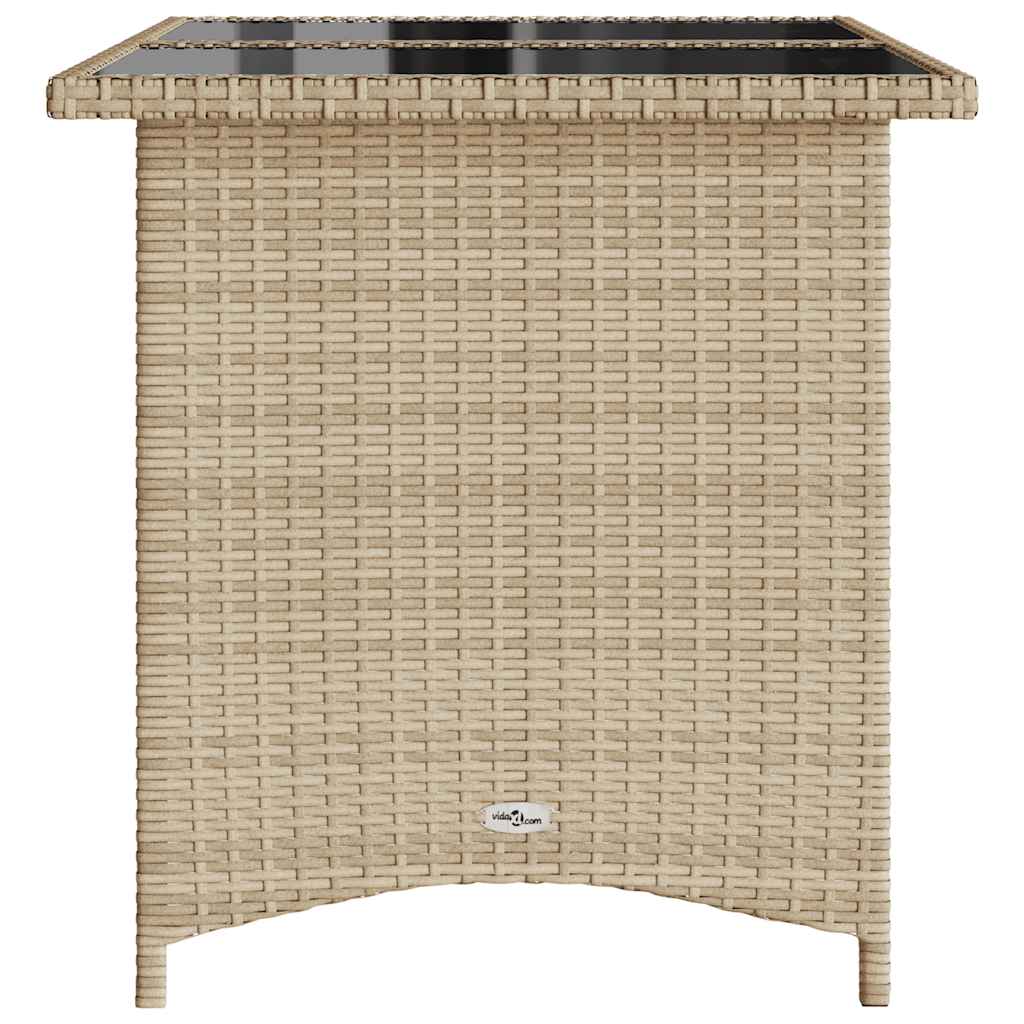 Gartentisch mit Glasplatte Beige 110x68x70 cm Poly Rattan