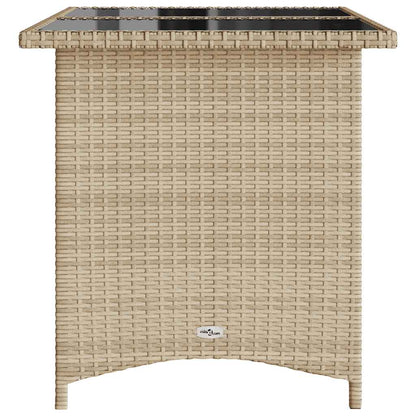 Gartentisch mit Glasplatte Beige 110x68x70 cm Poly Rattan