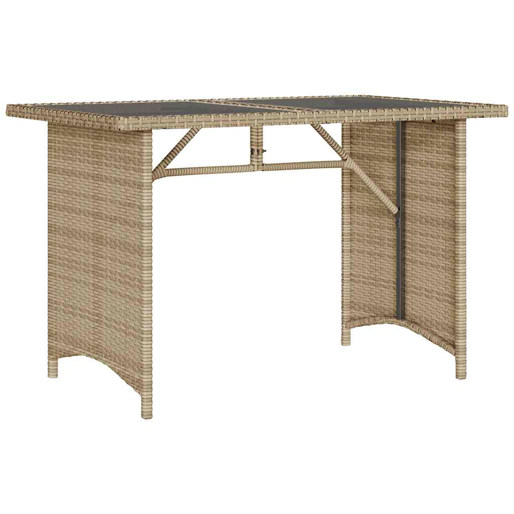 Gartentisch mit Glasplatte Beige 110x68x70 cm Poly Rattan