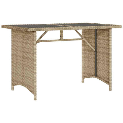 Gartentisch mit Glasplatte Beige 110x68x70 cm Poly Rattan