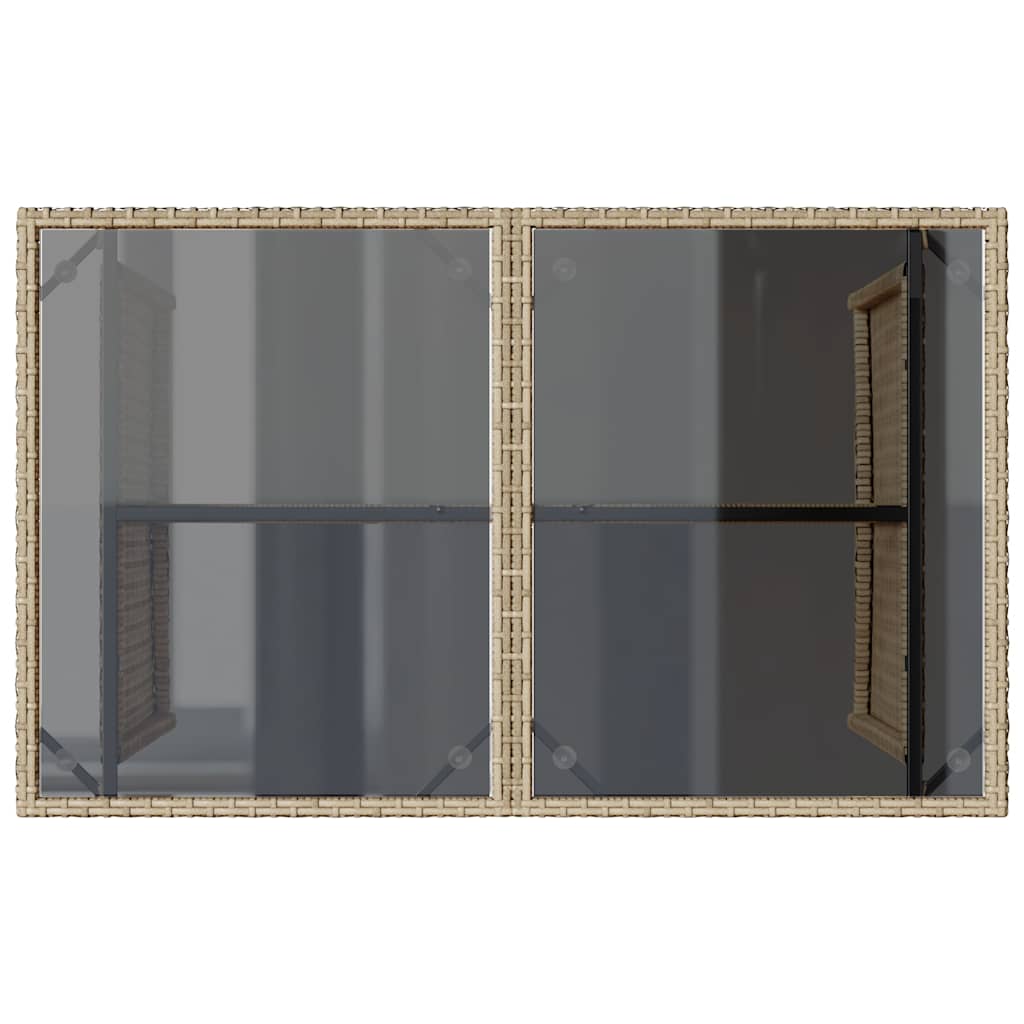 Gartentisch mit Glasplatte Beige 110x68x70 cm Poly Rattan