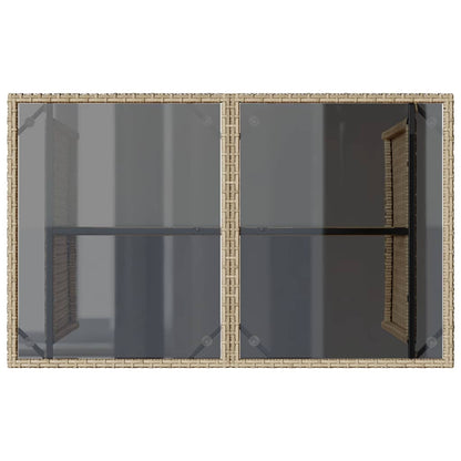 Gartentisch mit Glasplatte Beige 110x68x70 cm Poly Rattan