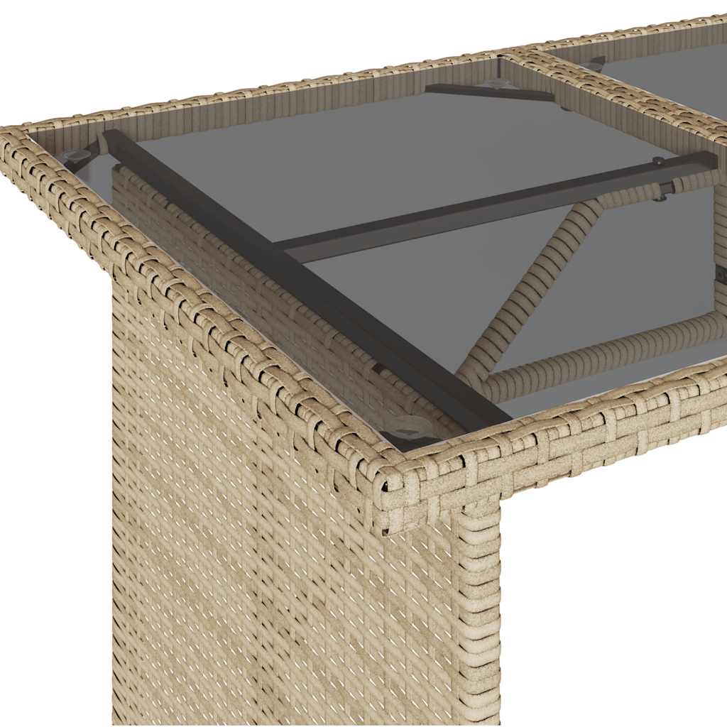 Gartentisch mit Glasplatte Beige 110x68x70 cm Poly Rattan