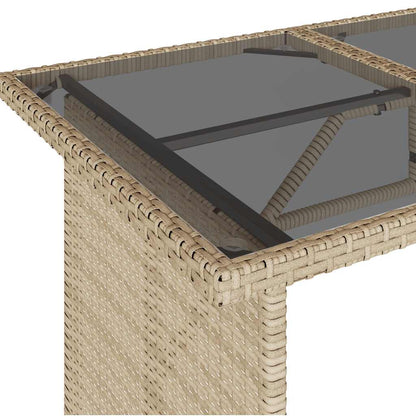 Gartentisch mit Glasplatte Beige 110x68x70 cm Poly Rattan