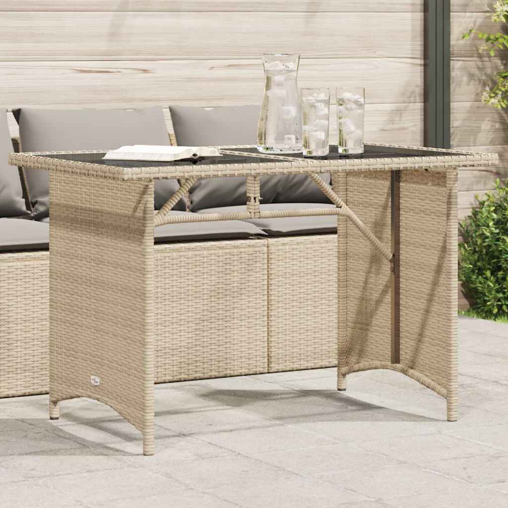 Gartentisch mit Glasplatte Beige 110x68x70 cm Poly Rattan