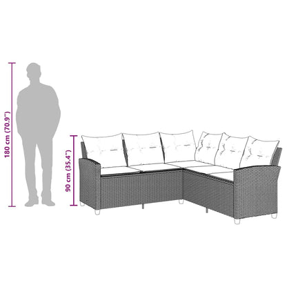 L-förmiges Couchsofa mit Kissen Schwarzes Polyrattan