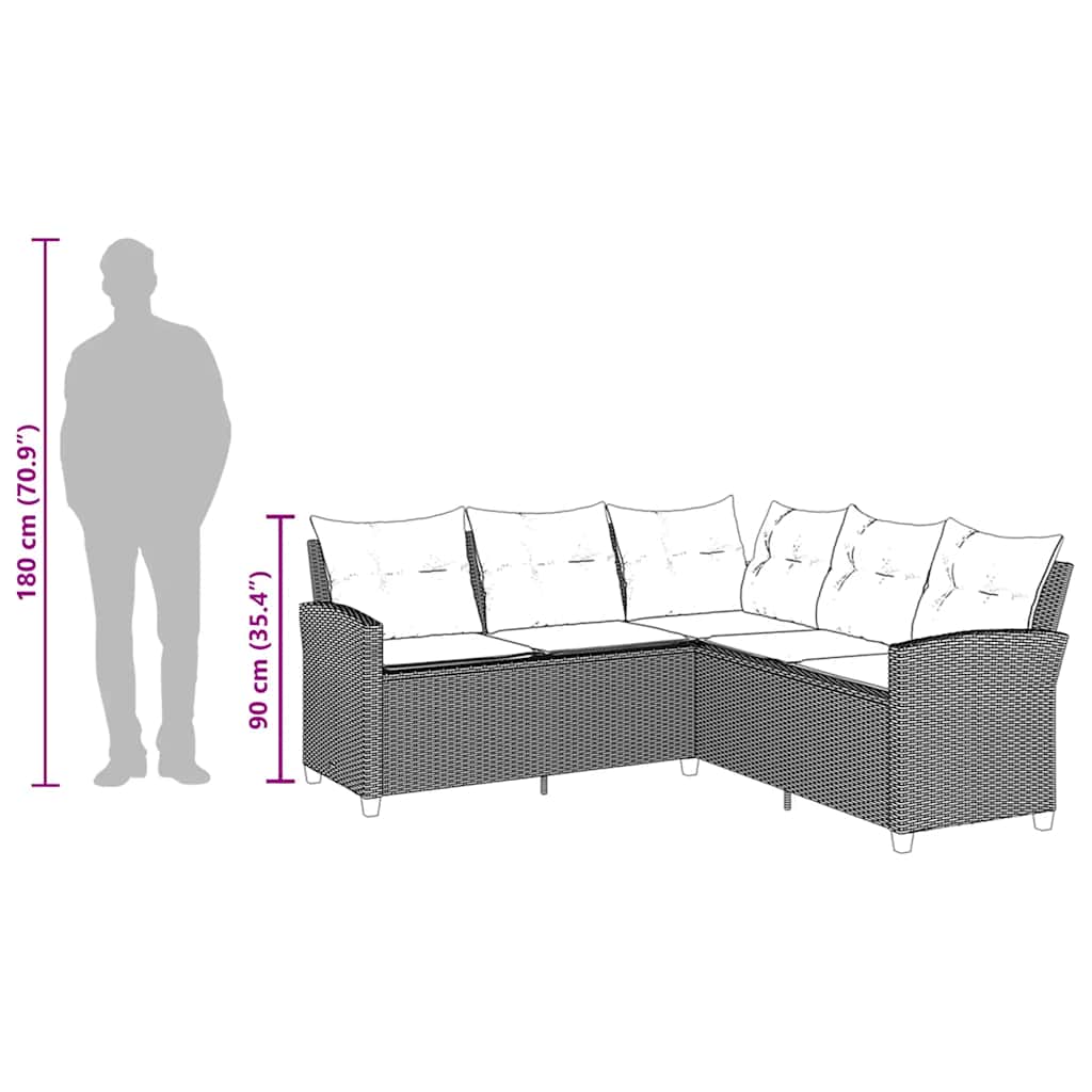 L-förmiges Couchsofa mit Kissen Graues Polyrattan