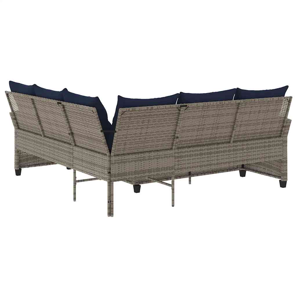L-förmiges Couchsofa mit Kissen Graues Polyrattan