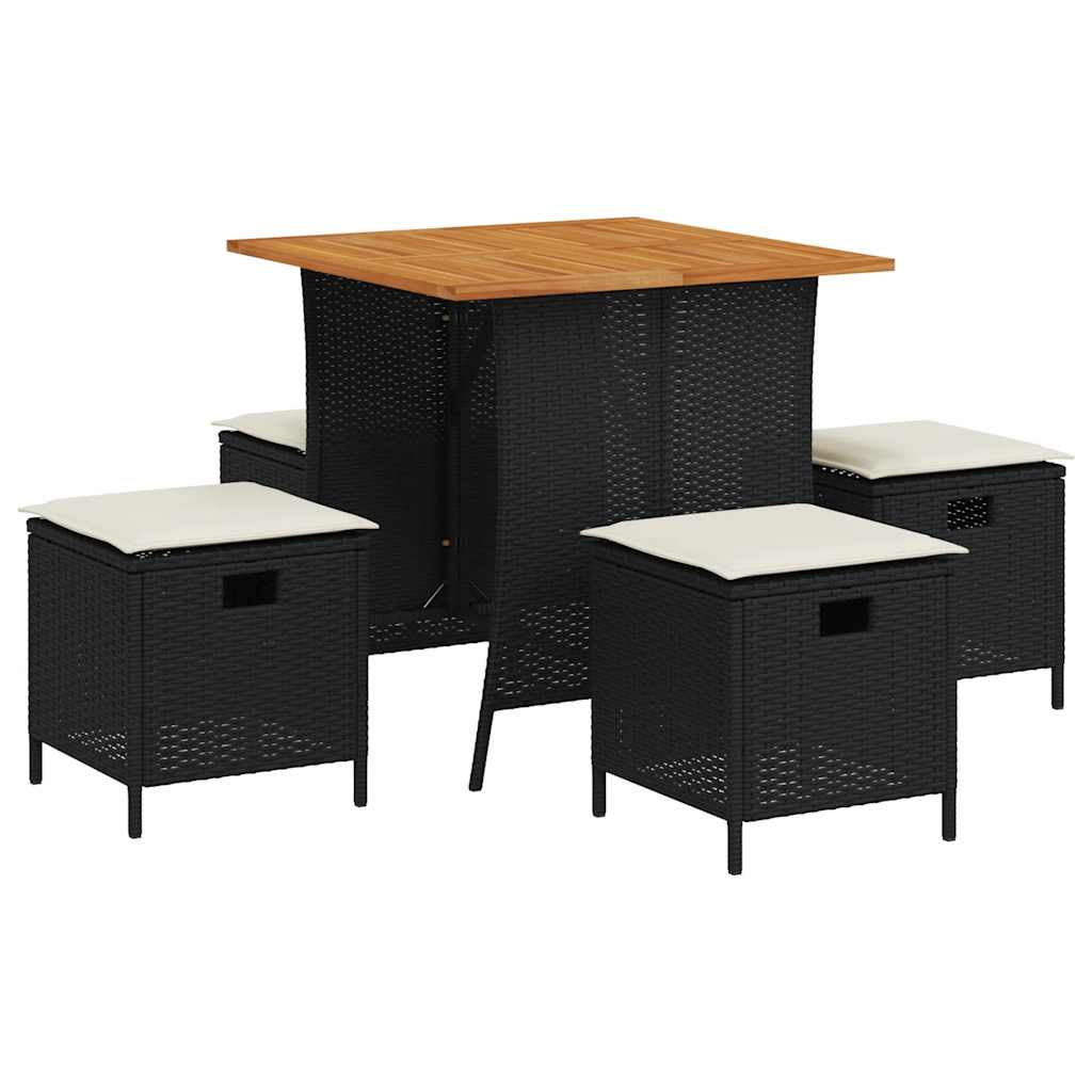 5-tlg. Garten-Essgruppe mit Kissen Schwarz Poly Rattan