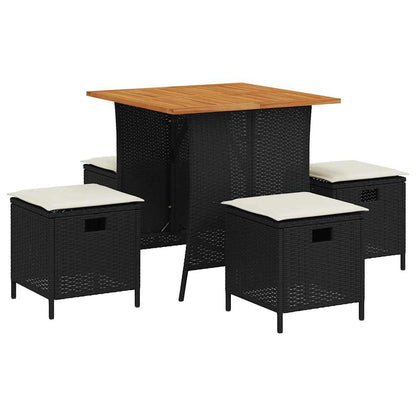 5-tlg. Garten-Essgruppe mit Kissen Schwarz Poly Rattan