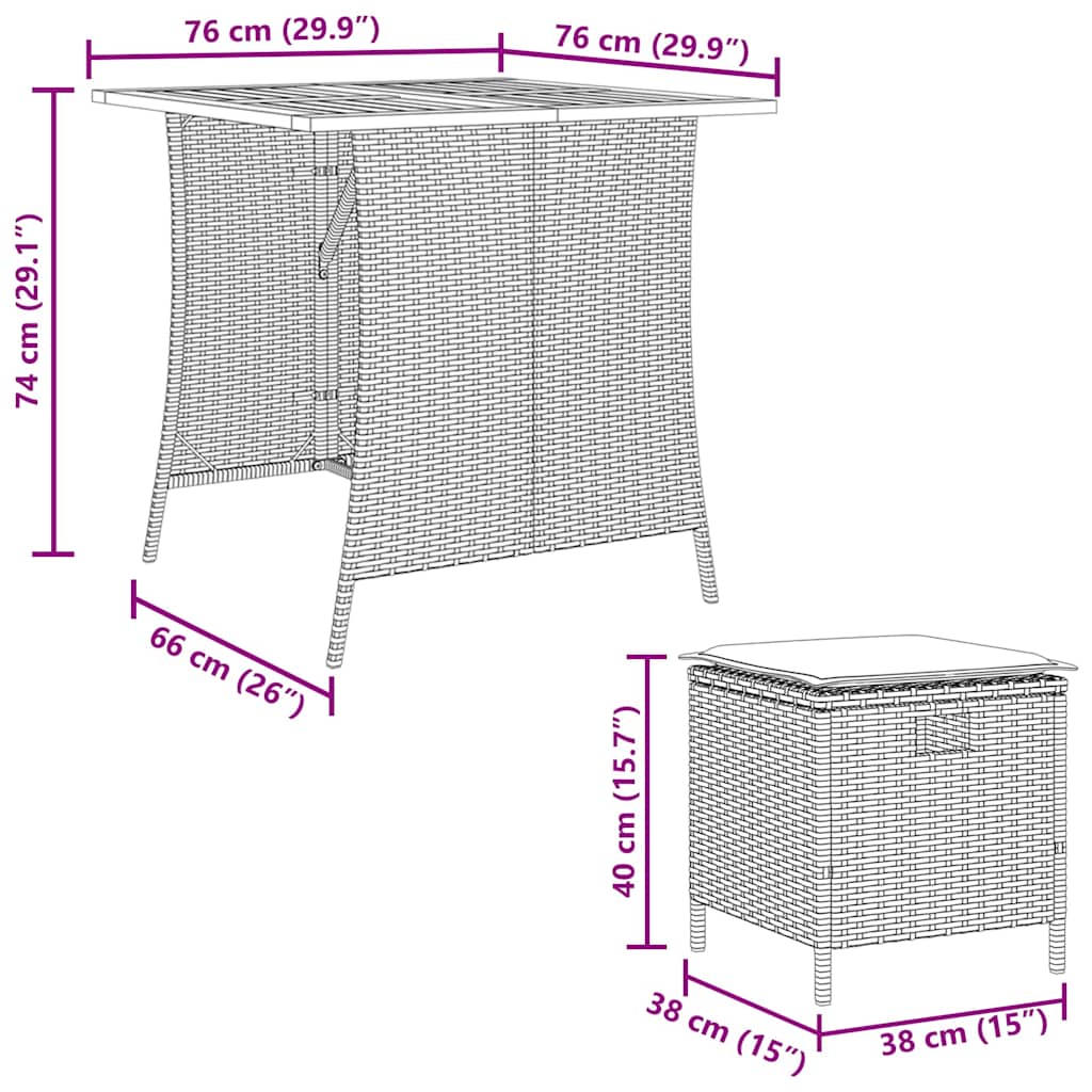 5-tlg. Garten-Essgruppe mit Kissen Schwarz Poly Rattan