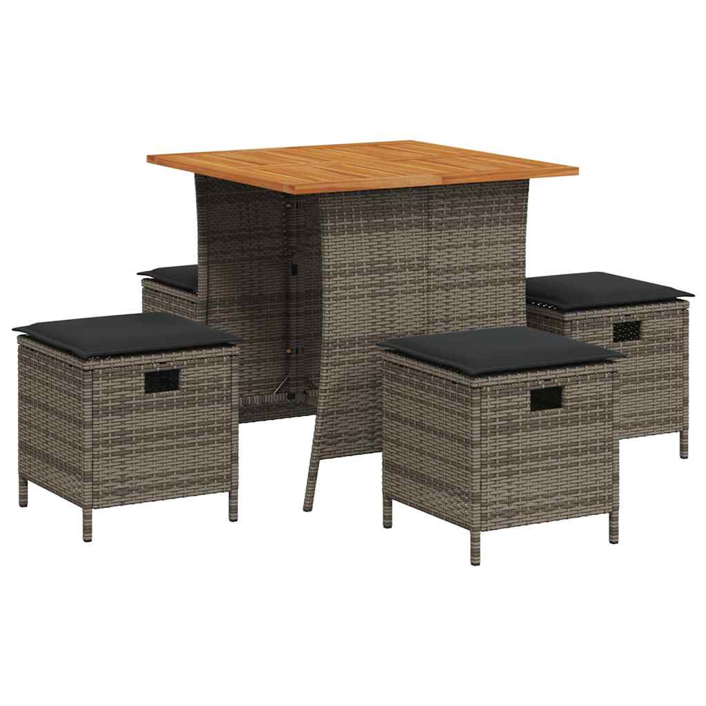 5-tlg. Garten-Essgruppe mit Kissen Grau Poly Rattan