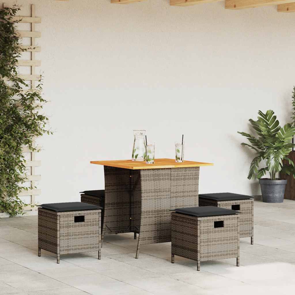5-tlg. Garten-Essgruppe mit Kissen Grau Poly Rattan