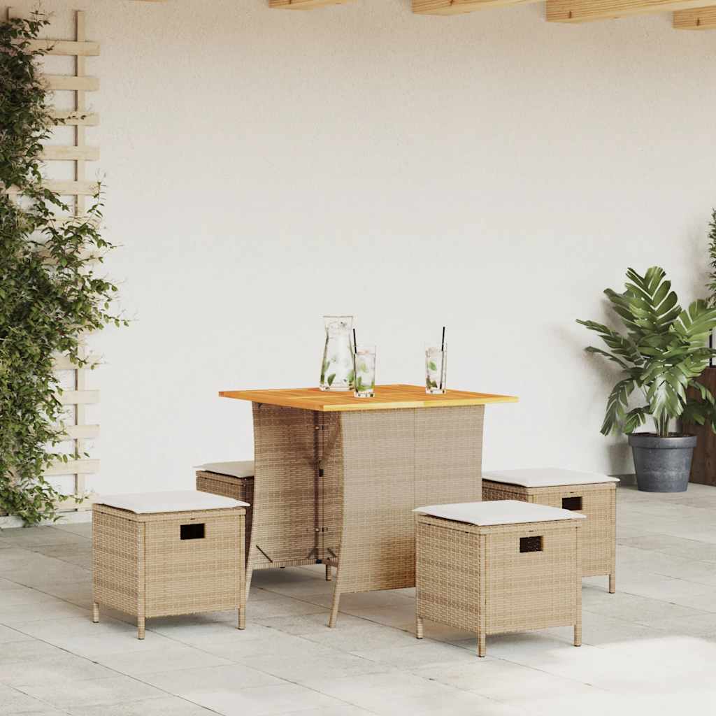5-tlg. Garten-Essgruppe mit Kissen Beige Poly Rattan