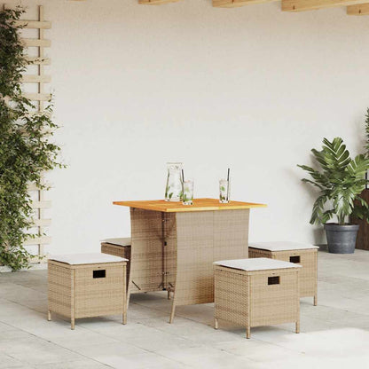 5-tlg. Garten-Essgruppe mit Kissen Beige Poly Rattan
