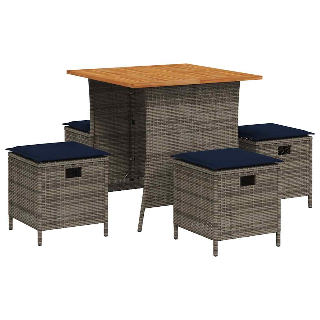 5-tlg. Garten-Essgruppe mit Kissen Grau Poly Rattan
