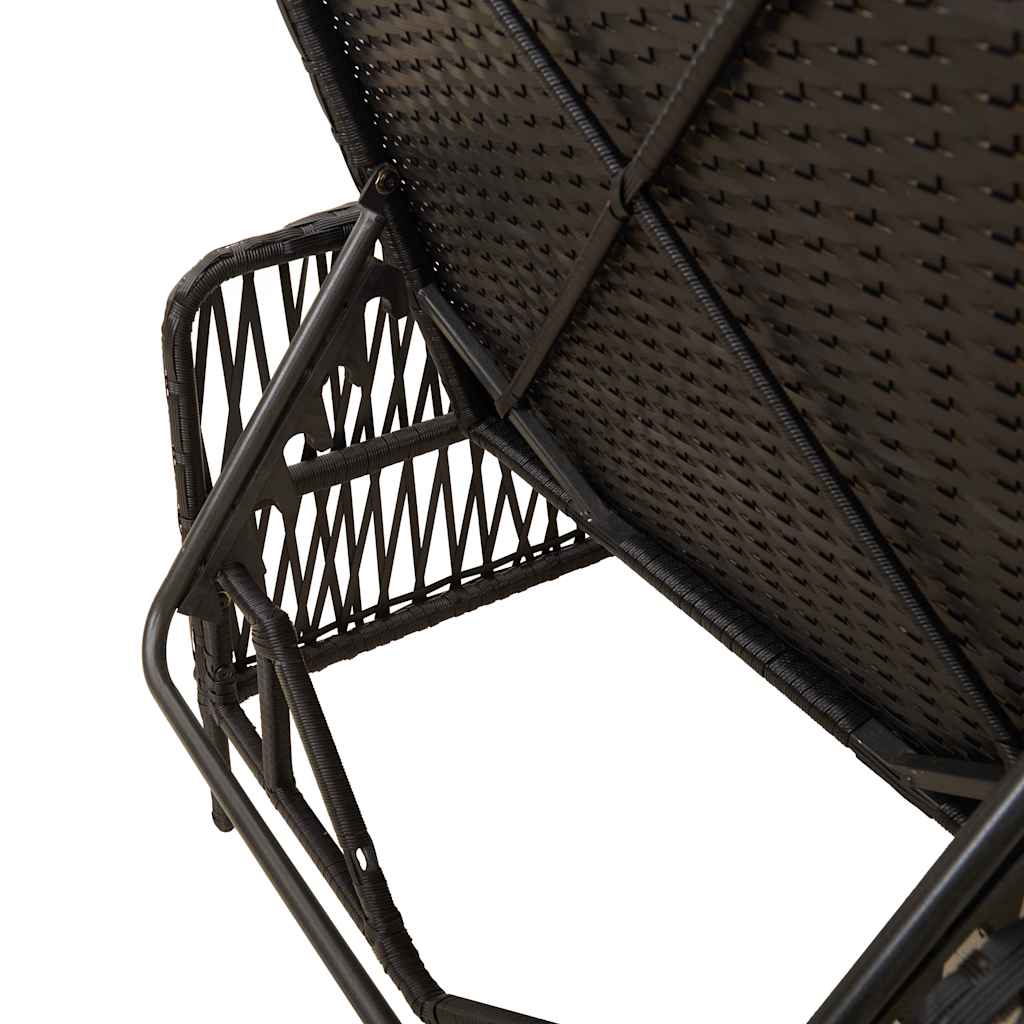 Chaise longue en rotin synthétique noir et crème 157 x 55 x 92 cm