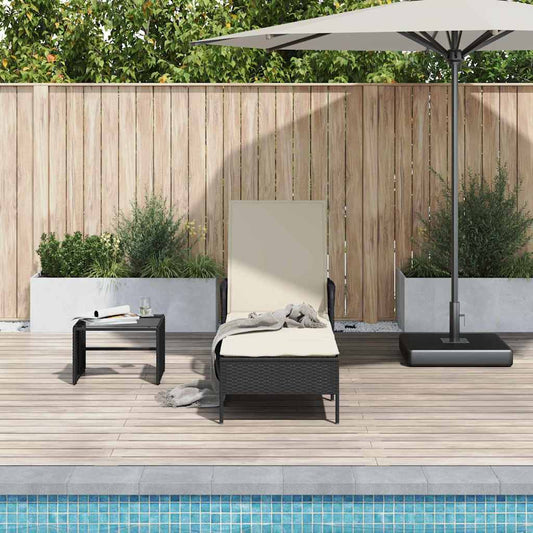 Chaise longue en rotin synthétique noir et crème 157 x 55 x 92 cm