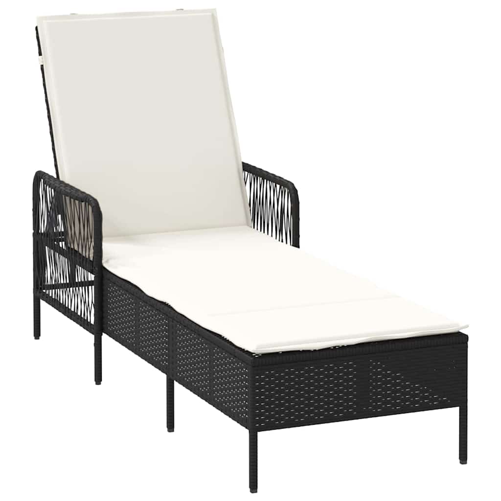 Chaise longue en rotin synthétique noir et crème 157 x 55 x 92 cm