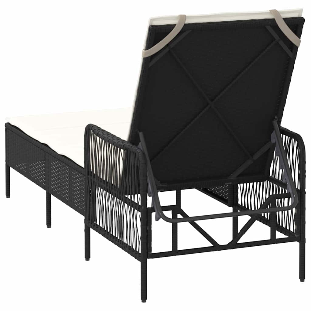 Chaise longue en rotin synthétique noir et crème 157 x 55 x 92 cm