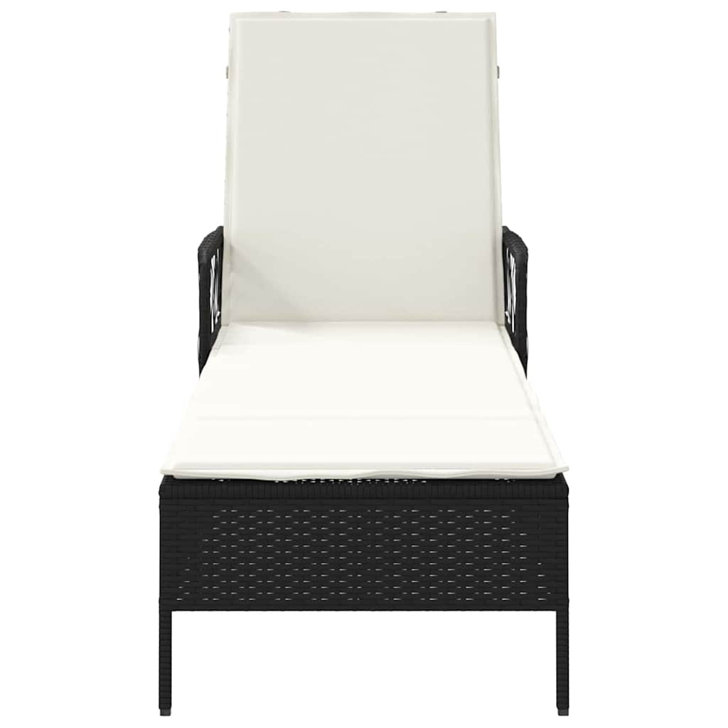 Chaise longue en rotin synthétique noir et crème 157 x 55 x 92 cm