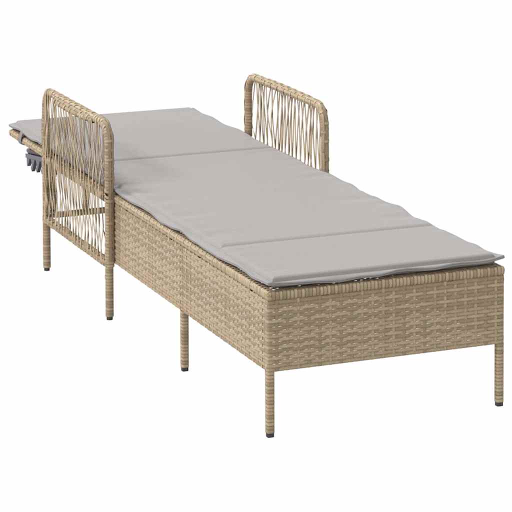 Sonnenliege mit Kissen Beige 157 x 55 x 92cm Poly-Rattan