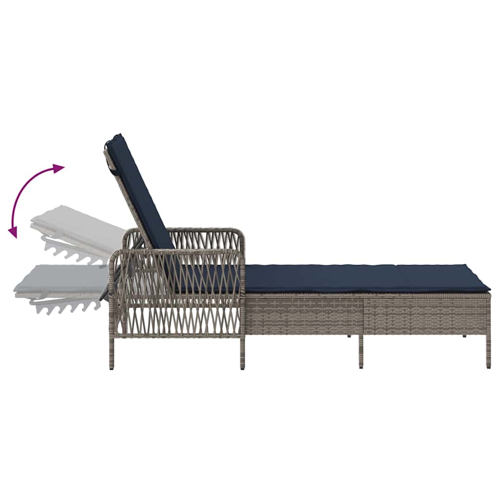 Sonnenliege mit Kissen Grau 157 x 55 x 92cm Poly-Rattan