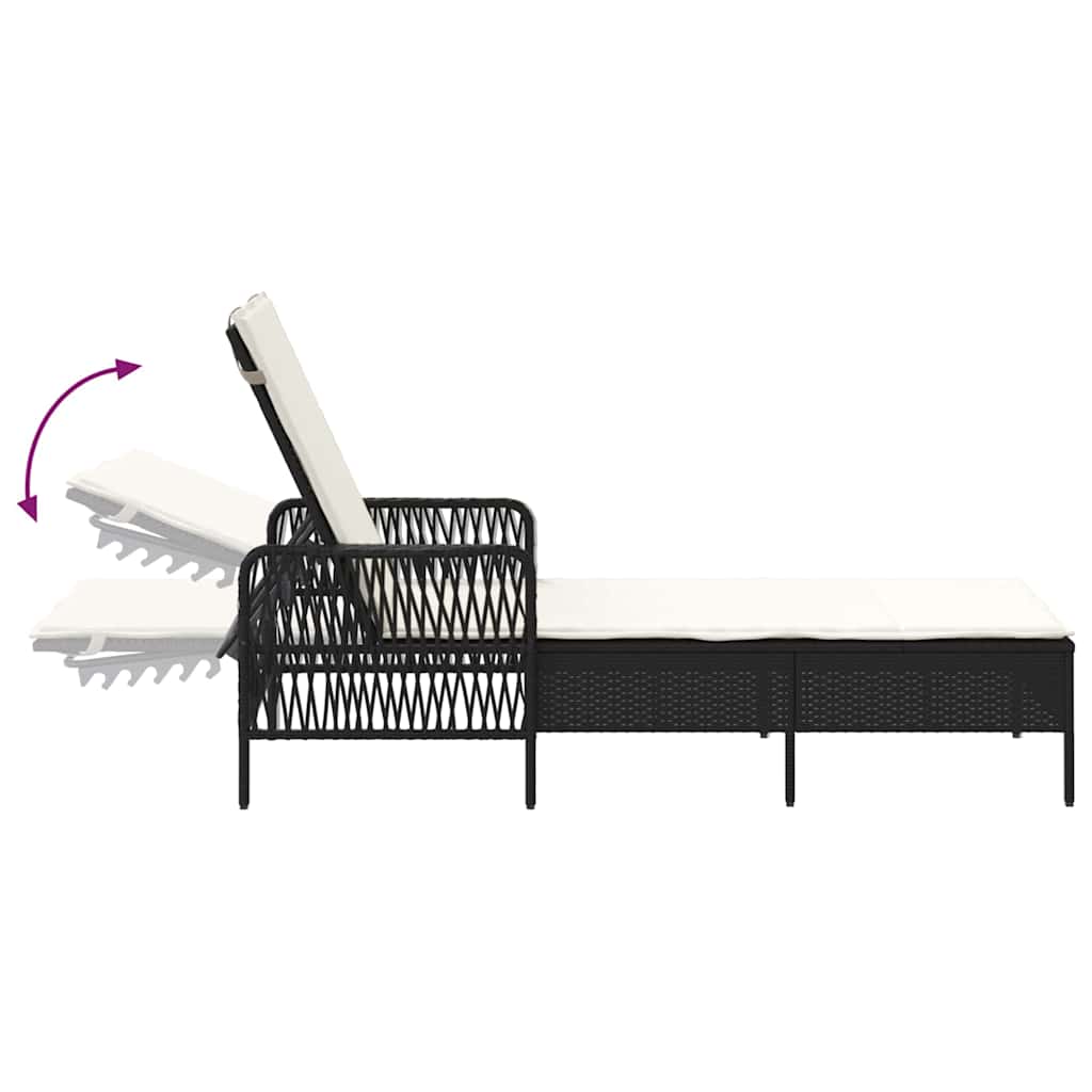 Sonnenliege 3 stk. Poly-Rattan Schwarz und Cremeweiß