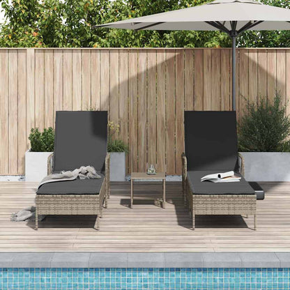Sonnenliege 3 stk. Poly-Rattan Grau und Dunkelgrau