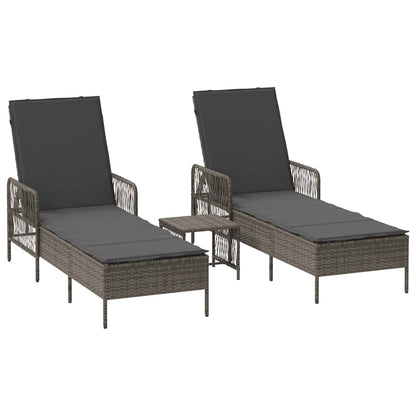 Sonnenliege 3 stk. Poly-Rattan Grau und Dunkelgrau