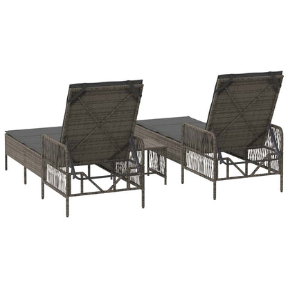 Sonnenliege 3 stk. Poly-Rattan Grau und Dunkelgrau