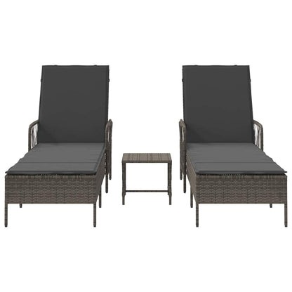 Sonnenliege 3 stk. Poly-Rattan Grau und Dunkelgrau