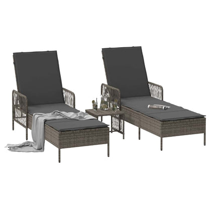 Sonnenliege 3 stk. Poly-Rattan Grau und Dunkelgrau
