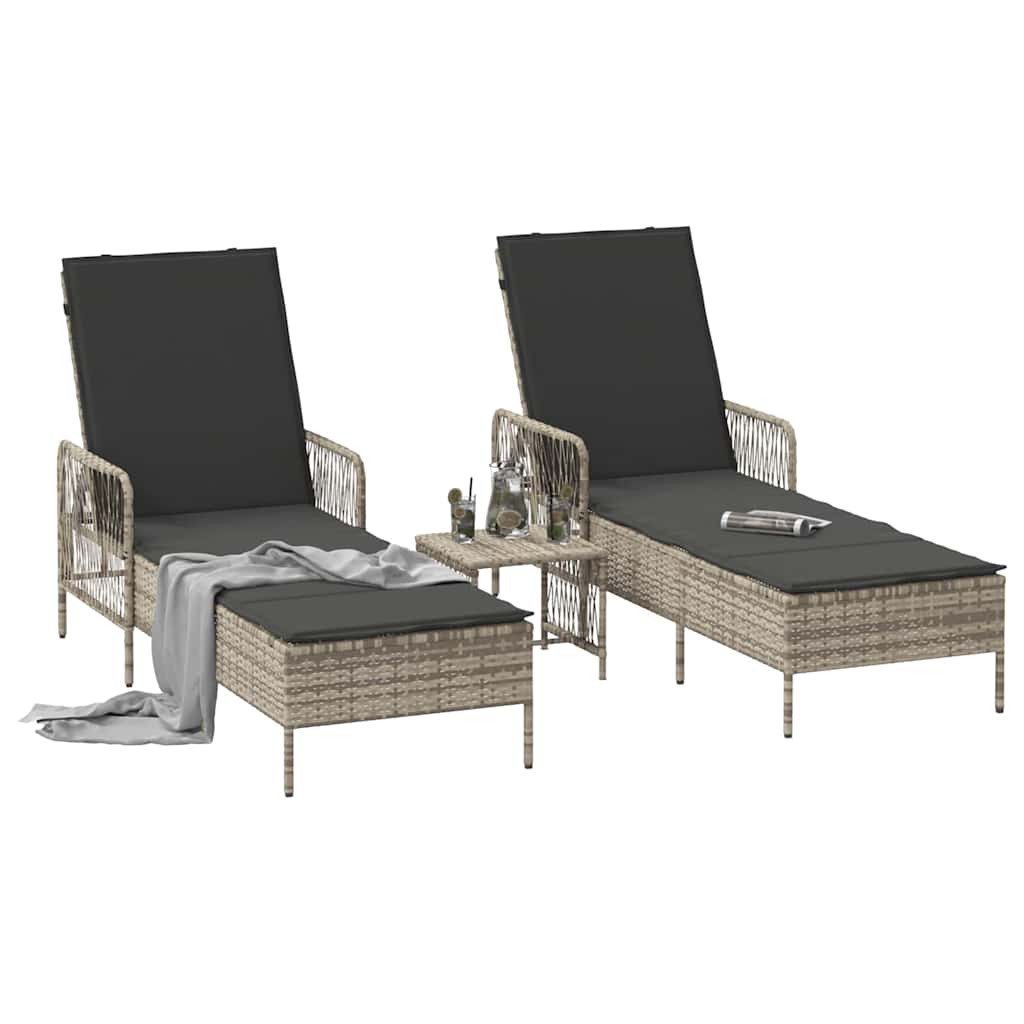 Sonnenliege 2-Person 2 pcs Hellgrau 35 x 35 x 32cm Poly-Rattan