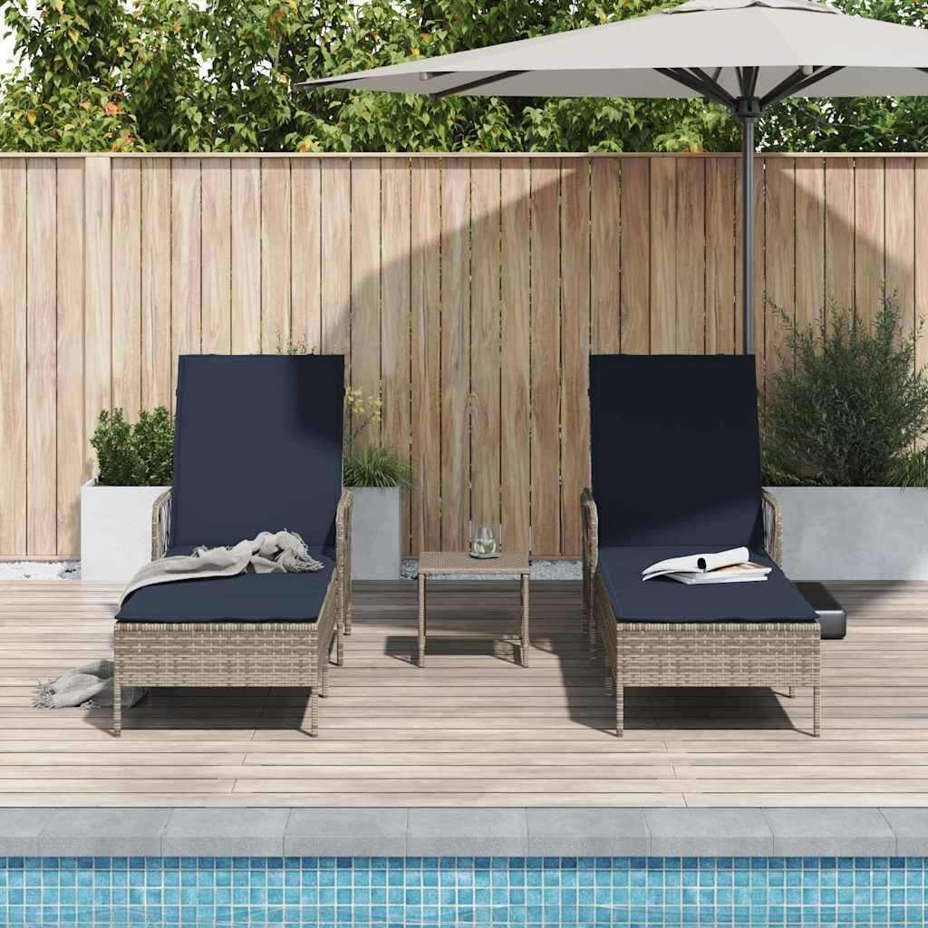 Sonnenliege 3 stk. Poly-Rattan Grau und Marineblau