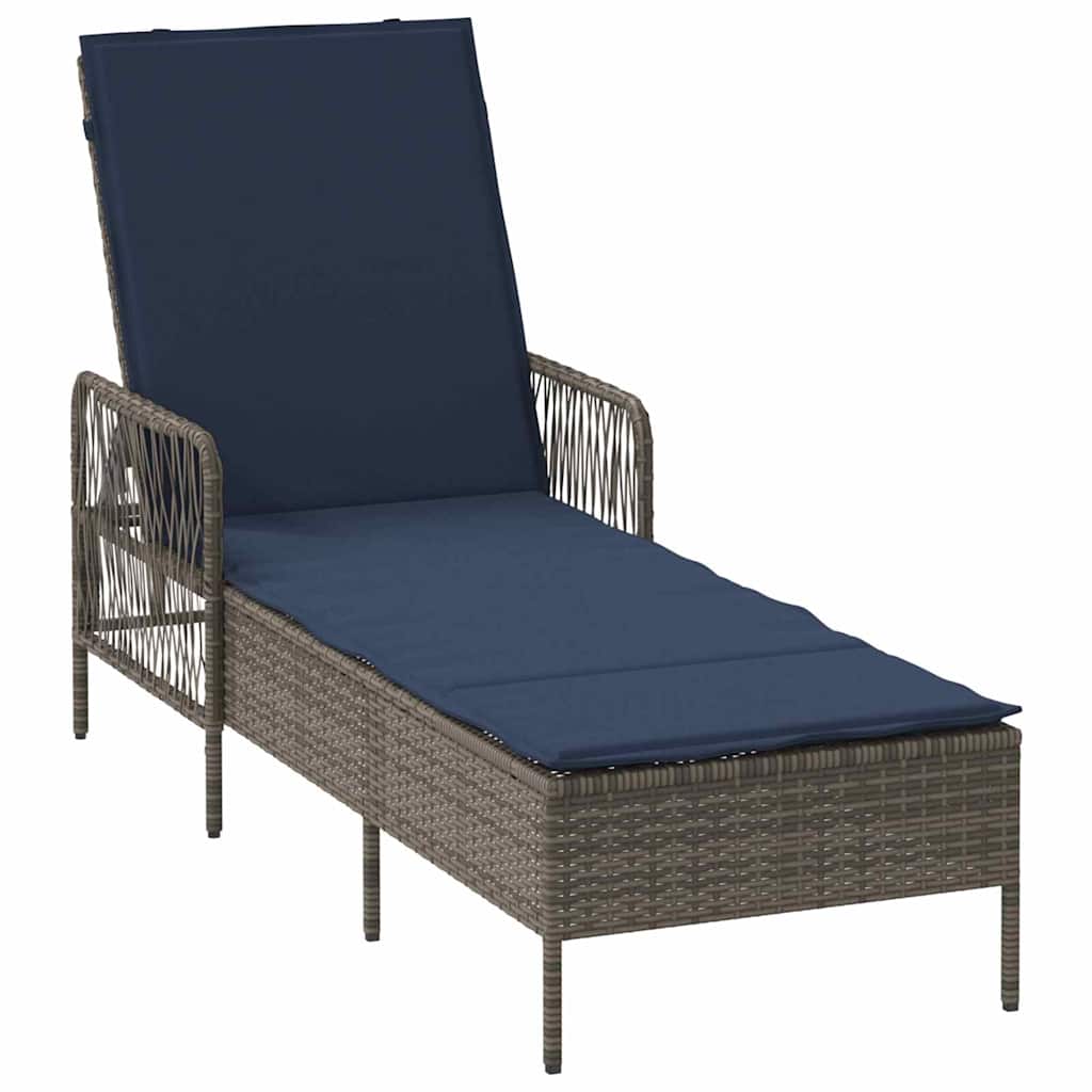 Sonnenliege 3 stk. Poly-Rattan Grau und Marineblau