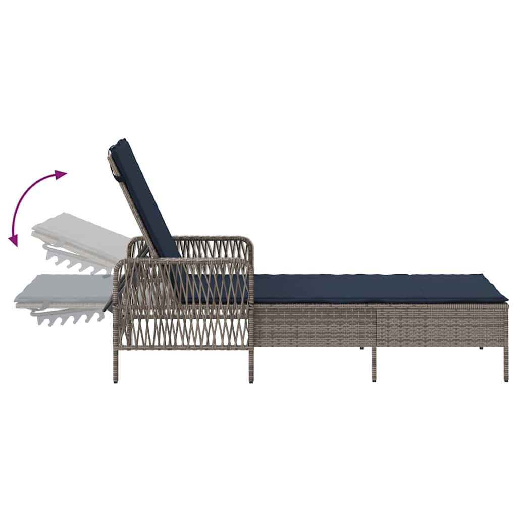 Sonnenliege 3 stk. Poly-Rattan Grau und Marineblau