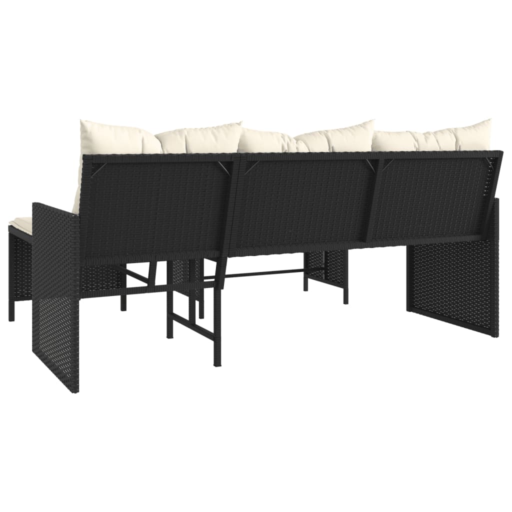 Canapé de jardin en L avec table et coussins Poly Rotin Noir