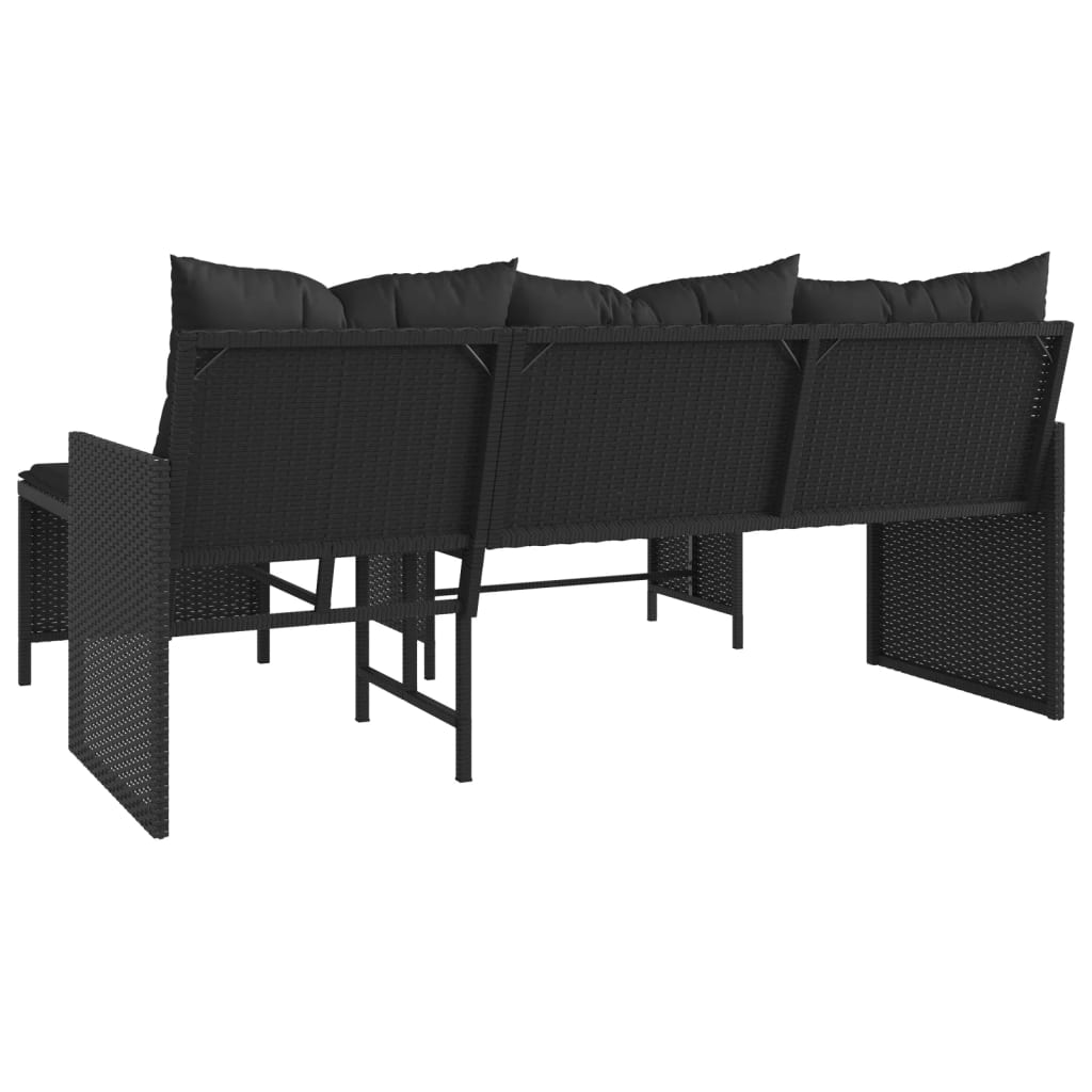 Canapé de jardin en L avec table et coussins Poly Rotin Noir