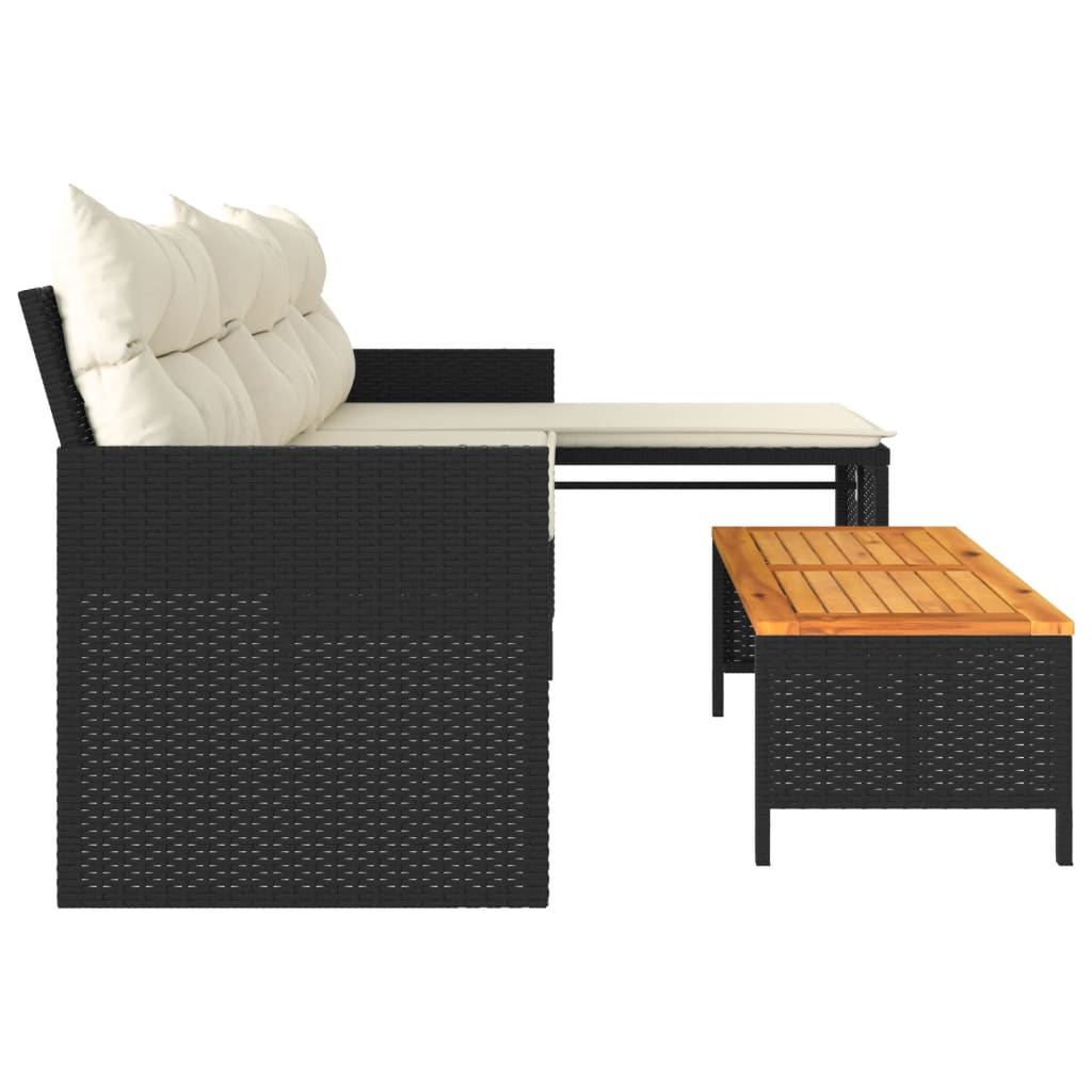 Canapé de jardin en L avec table et coussins Poly Rotin Noir