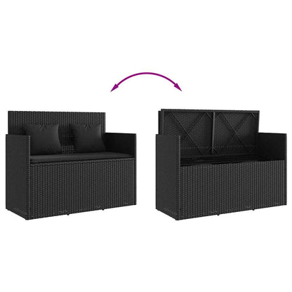 Gartenbank mit Kissen Schwarz Poly Rattan